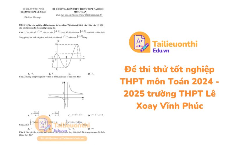 Đề thi thử tốt nghiệp THPT môn Toán 2024 - 2025 trường THPT Lê Xoay Vĩnh Phúc